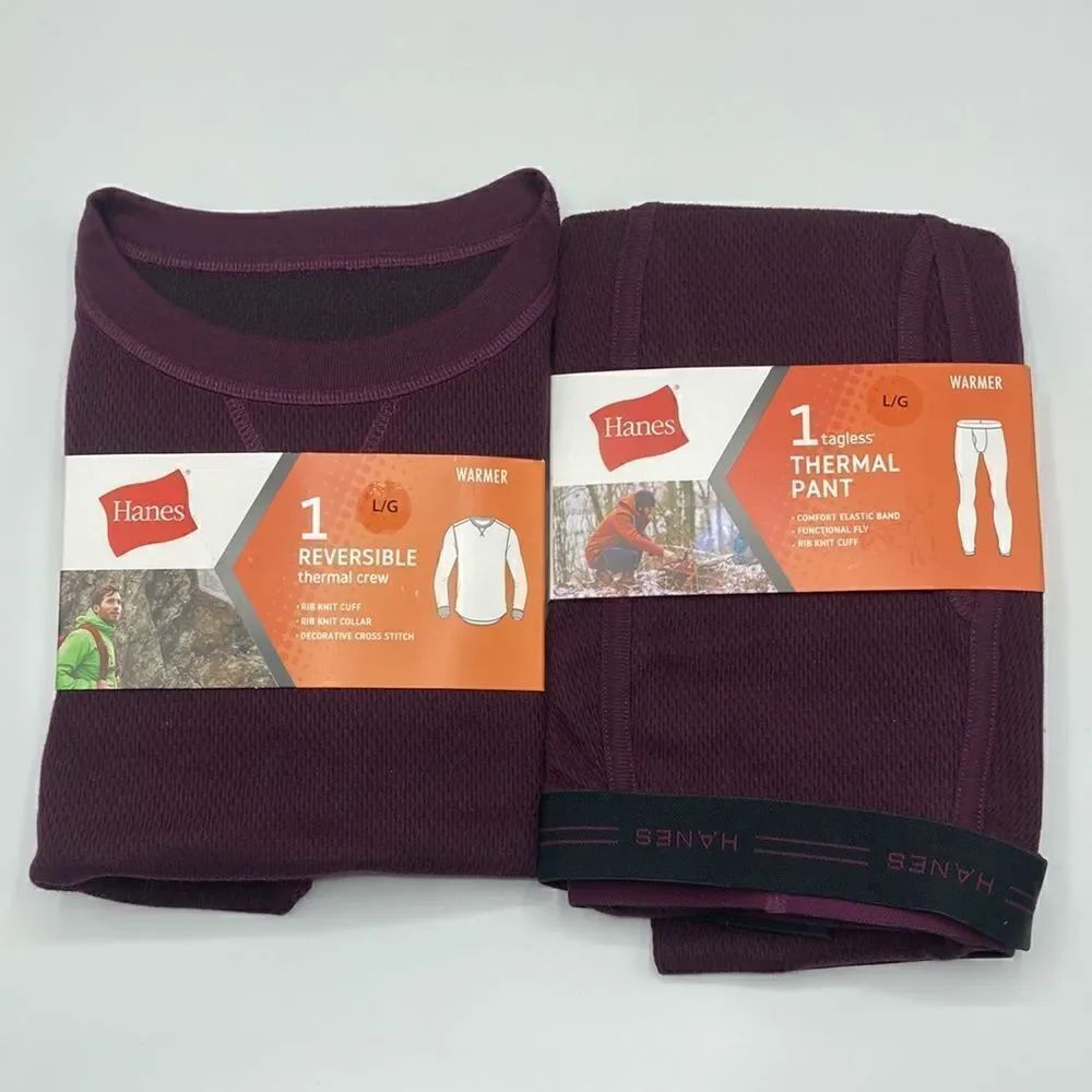 Men’s Thermal Crew Neck Top & Bottoms Shirt Pants Size L